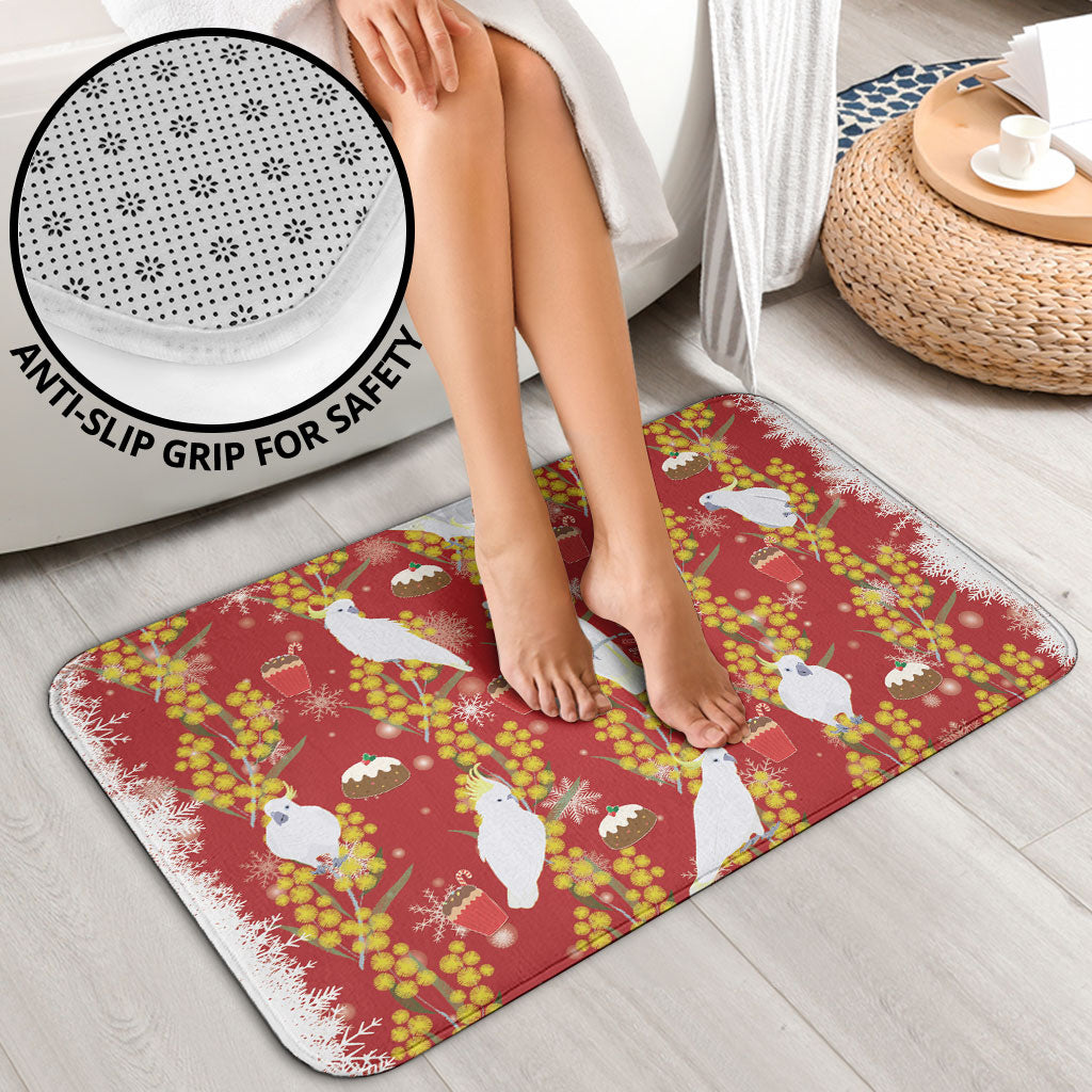 Australia Sulphur-crested Cockatoo Christmas Bathroom Set Aussie Golden Wattle Seamless Style