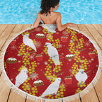 Australia Sulphur-crested Cockatoo Christmas Beach Blanket Aussie Golden Wattle Seamless Style
