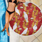 Australia Sulphur-crested Cockatoo Christmas Beach Blanket Aussie Golden Wattle Seamless Style
