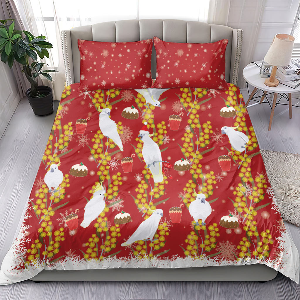 Australia Sulphur-crested Cockatoo Christmas Bedding Set Aussie Golden Wattle Seamless Style