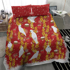 Australia Sulphur-crested Cockatoo Christmas Bedding Set Aussie Golden Wattle Seamless Style