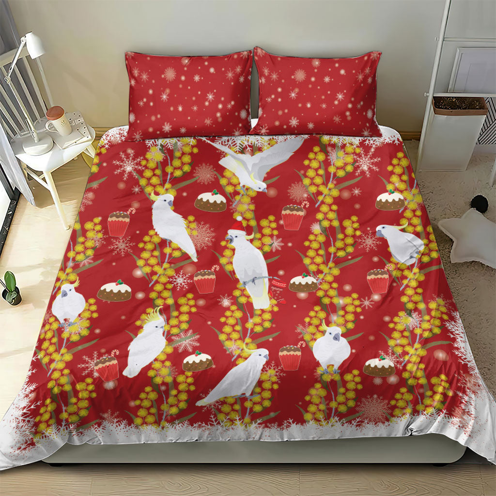 Australia Sulphur-crested Cockatoo Christmas Bedding Set Aussie Golden Wattle Seamless Style