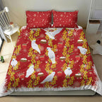 Australia Sulphur-crested Cockatoo Christmas Bedding Set Aussie Golden Wattle Seamless Style