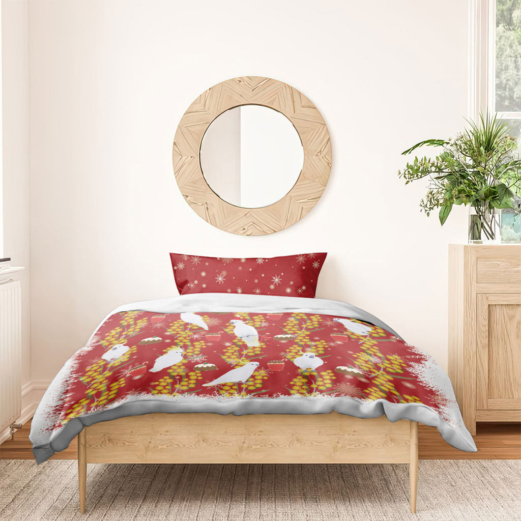 Australia Sulphur-crested Cockatoo Christmas Bedding Set Aussie Golden Wattle Seamless Style