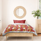 Australia Sulphur-crested Cockatoo Christmas Bedding Set Aussie Golden Wattle Seamless Style