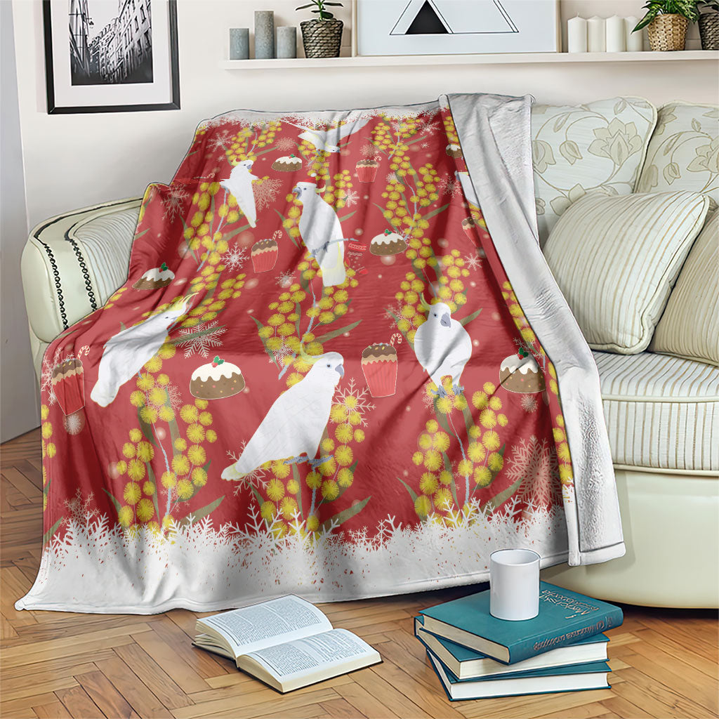 Australia Sulphur-crested Cockatoo Christmas Blanket Aussie Golden Wattle Seamless Style