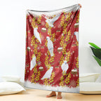 Australia Sulphur-crested Cockatoo Christmas Blanket Aussie Golden Wattle Seamless Style