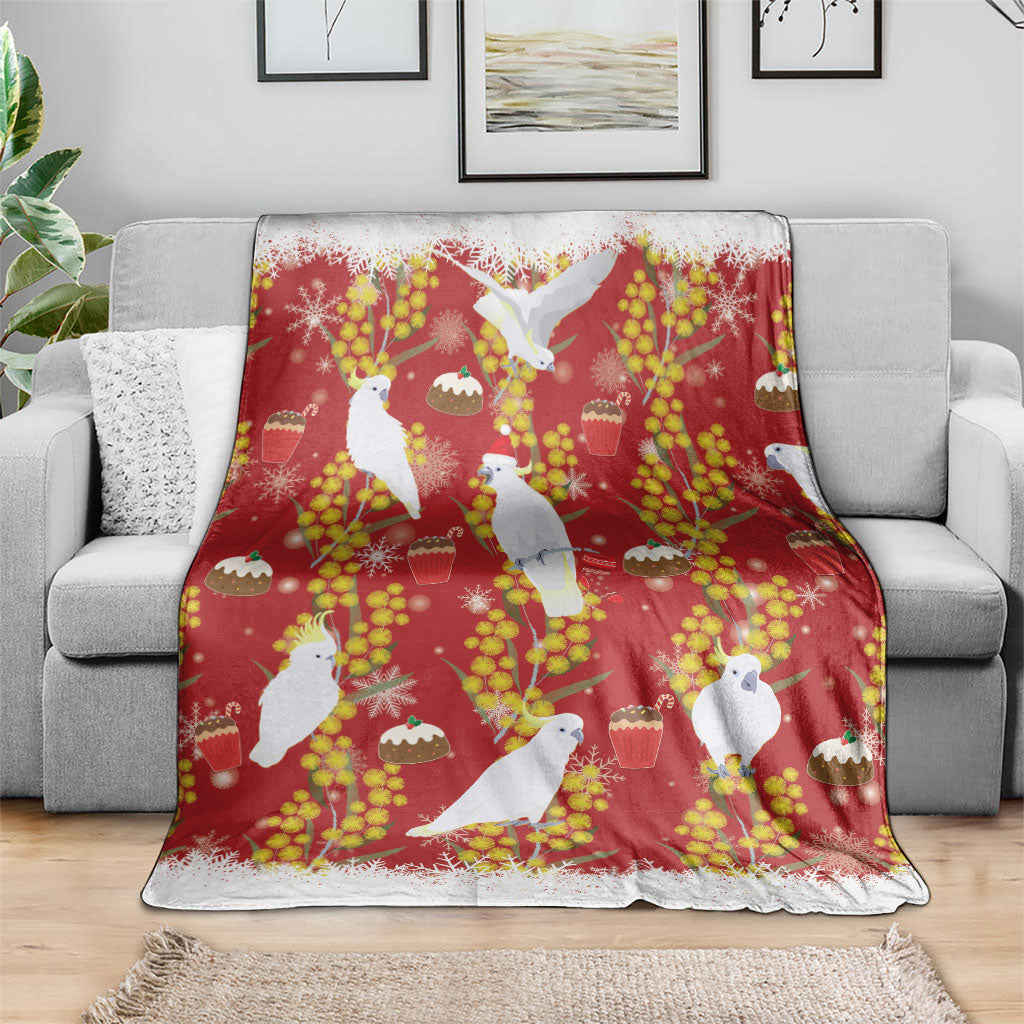Australia Sulphur-crested Cockatoo Christmas Blanket Aussie Golden Wattle Seamless Style