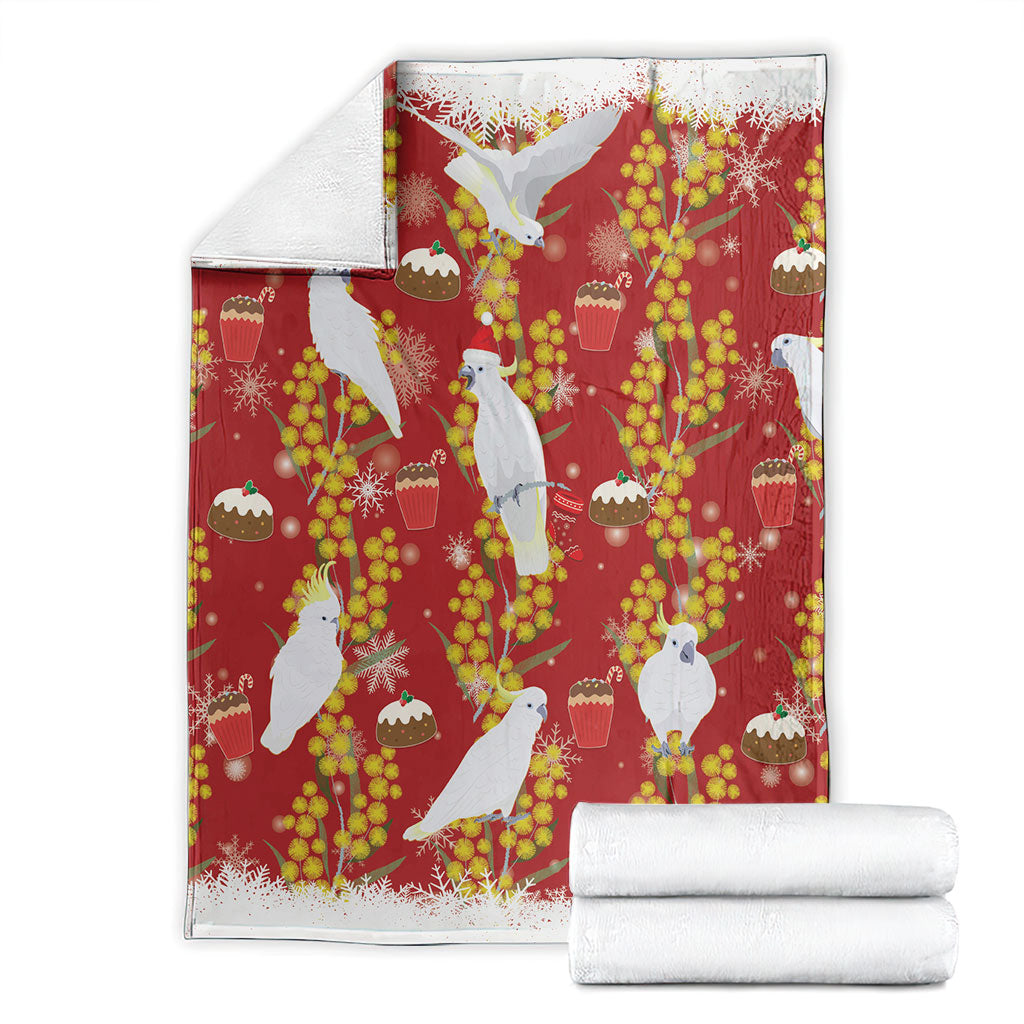 Australia Sulphur-crested Cockatoo Christmas Blanket Aussie Golden Wattle Seamless Style