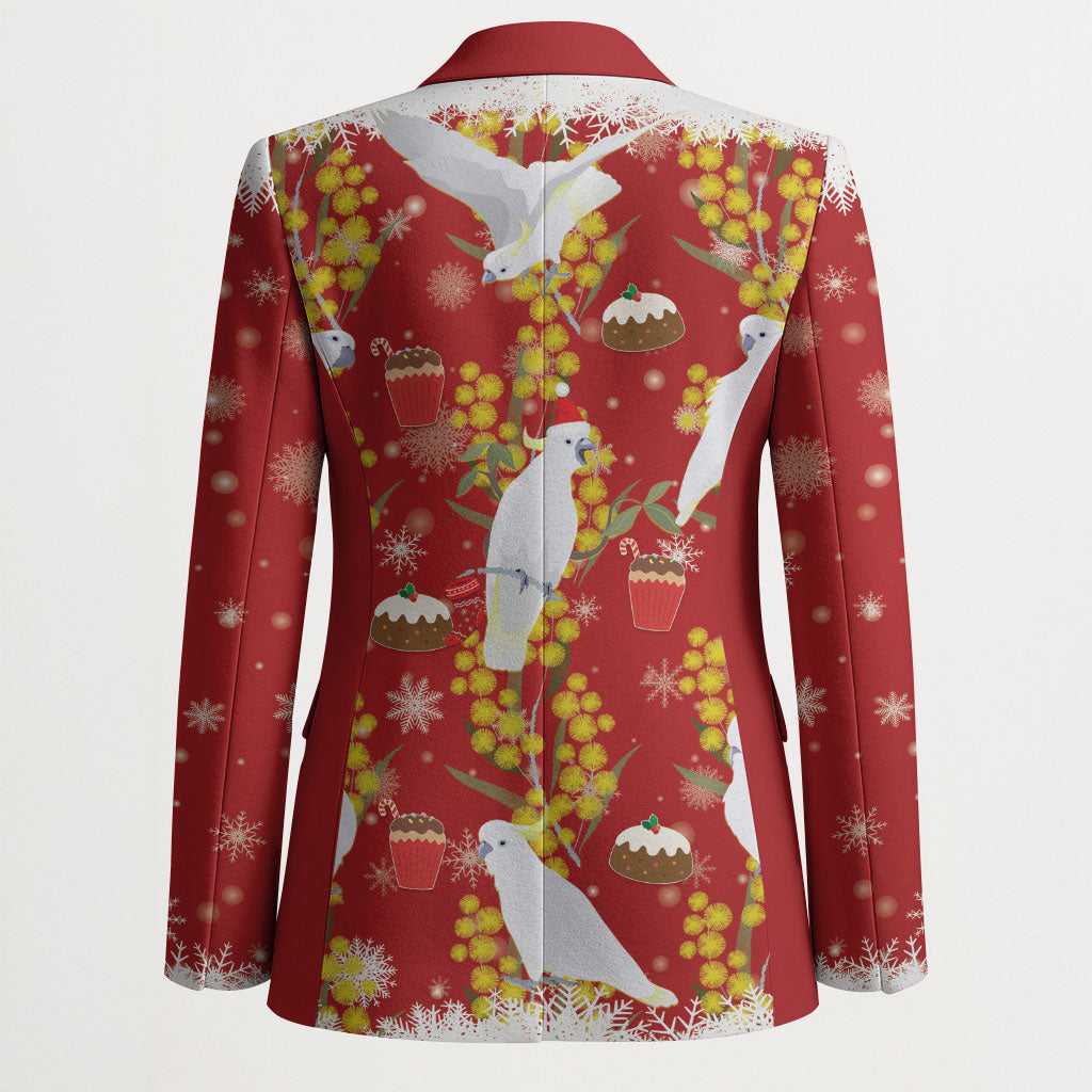 Australia Sulphur-crested Cockatoo Christmas Blazer Aussie Golden Wattle Seamless Style