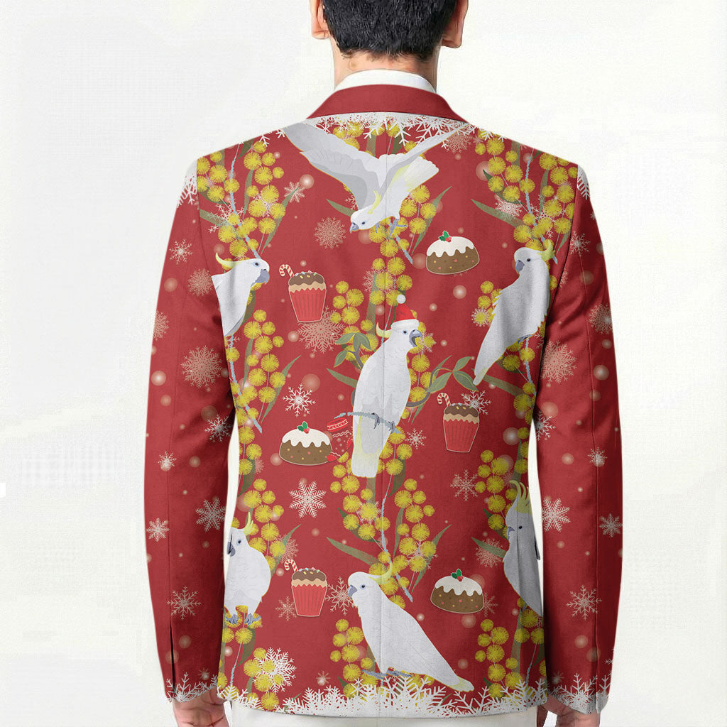 Australia Sulphur-crested Cockatoo Christmas Blazer Aussie Golden Wattle Seamless Style