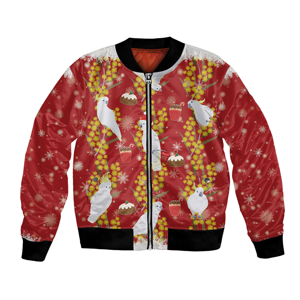 Australia Sulphur-crested Cockatoo Christmas Bomber Jacket Aussie Golden Wattle Seamless Style