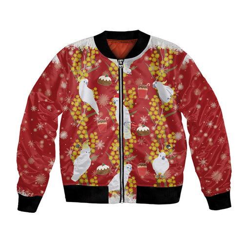Australia Sulphur-crested Cockatoo Christmas Bomber Jacket Aussie Golden Wattle Seamless Style