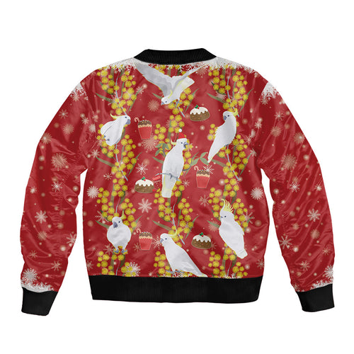Australia Sulphur-crested Cockatoo Christmas Bomber Jacket Aussie Golden Wattle Seamless Style