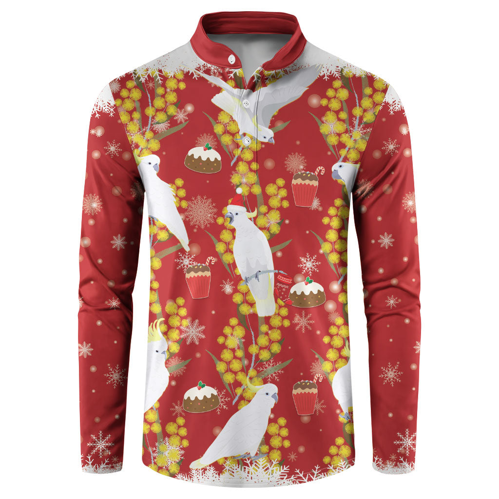 Australia Sulphur-crested Cockatoo Christmas Button Sweatshirt Aussie Golden Wattle Seamless Style