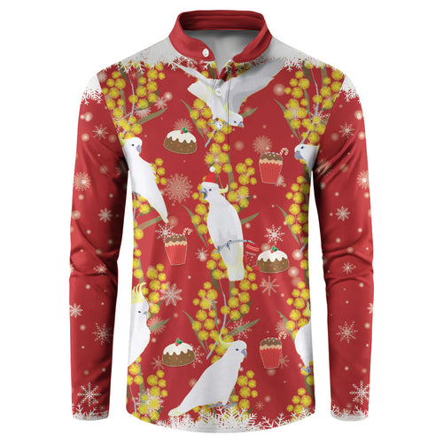 Australia Sulphur-crested Cockatoo Christmas Button Sweatshirt Aussie Golden Wattle Seamless Style