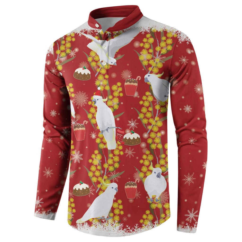 Australia Sulphur-crested Cockatoo Christmas Button Sweatshirt Aussie Golden Wattle Seamless Style
