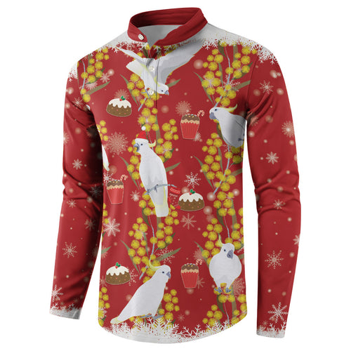 Australia Sulphur-crested Cockatoo Christmas Button Sweatshirt Aussie Golden Wattle Seamless Style