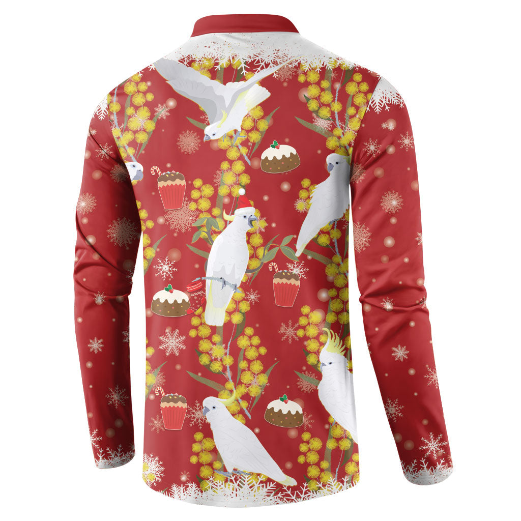 Australia Sulphur-crested Cockatoo Christmas Button Sweatshirt Aussie Golden Wattle Seamless Style