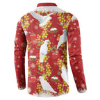 Australia Sulphur-crested Cockatoo Christmas Button Sweatshirt Aussie Golden Wattle Seamless Style