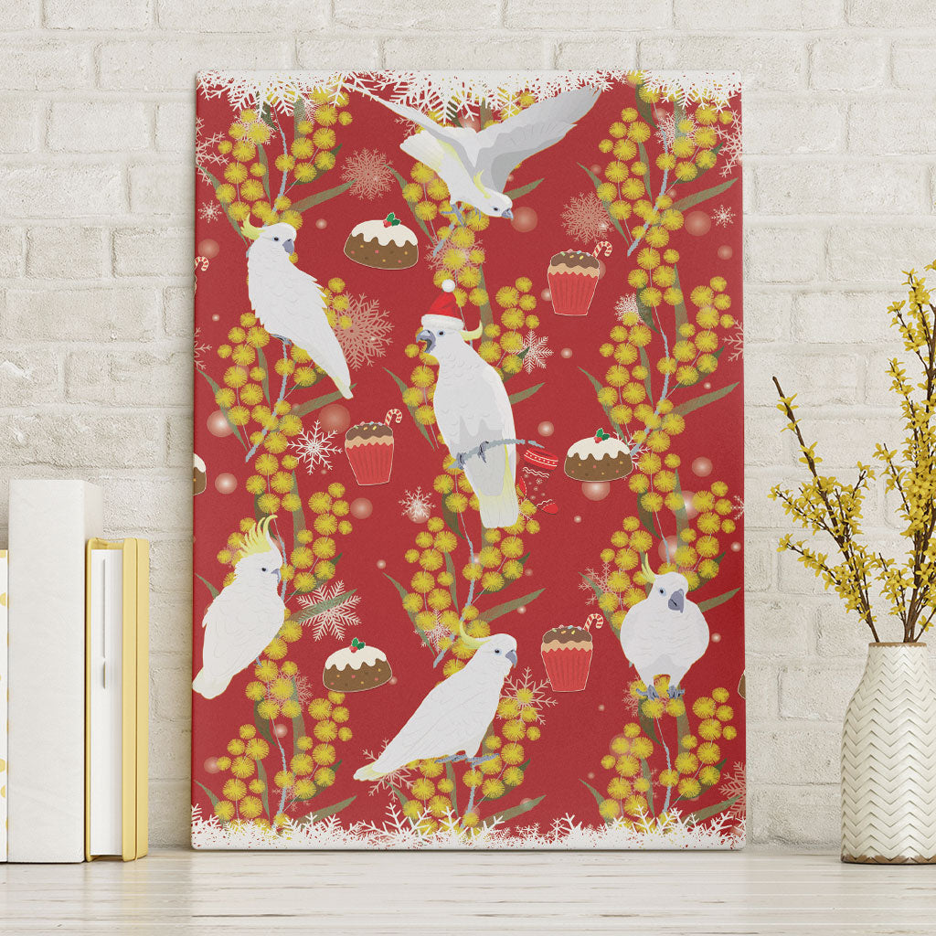 Australia Sulphur-crested Cockatoo Christmas Canvas Wall Art Aussie Golden Wattle Seamless Style