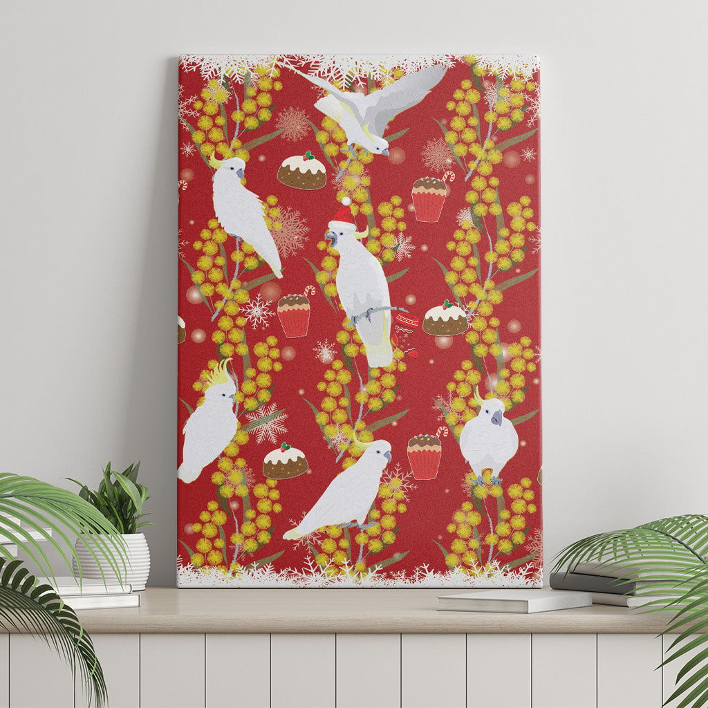 Australia Sulphur-crested Cockatoo Christmas Canvas Wall Art Aussie Golden Wattle Seamless Style