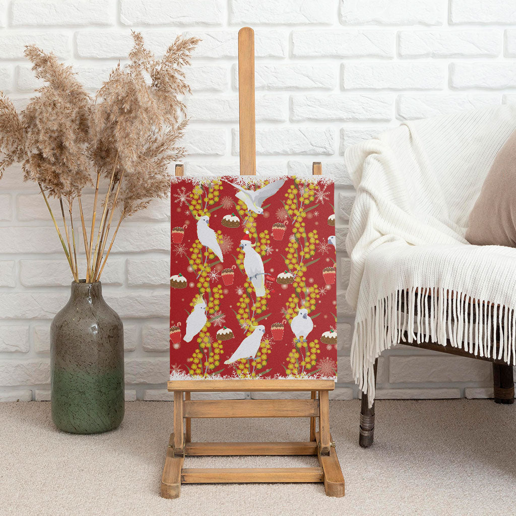 Australia Sulphur-crested Cockatoo Christmas Canvas Wall Art Aussie Golden Wattle Seamless Style