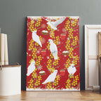 Australia Sulphur-crested Cockatoo Christmas Canvas Wall Art Aussie Golden Wattle Seamless Style
