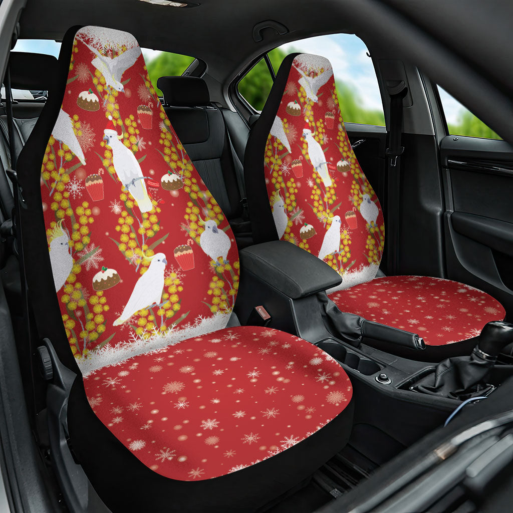 Australia Sulphur-crested Cockatoo Christmas Car Seat Cover Aussie Golden Wattle Seamless Style