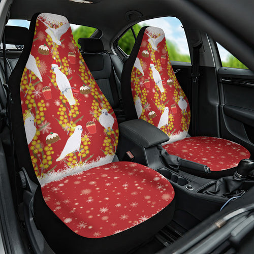 Australia Sulphur-crested Cockatoo Christmas Car Seat Cover Aussie Golden Wattle Seamless Style