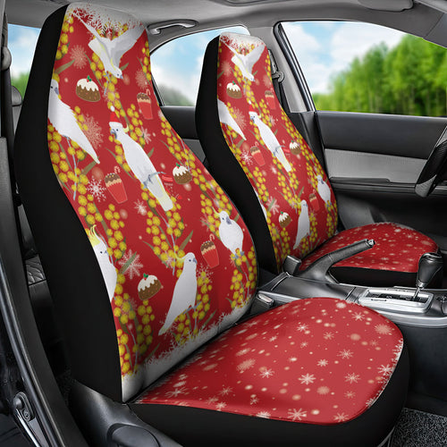 Australia Sulphur-crested Cockatoo Christmas Car Seat Cover Aussie Golden Wattle Seamless Style