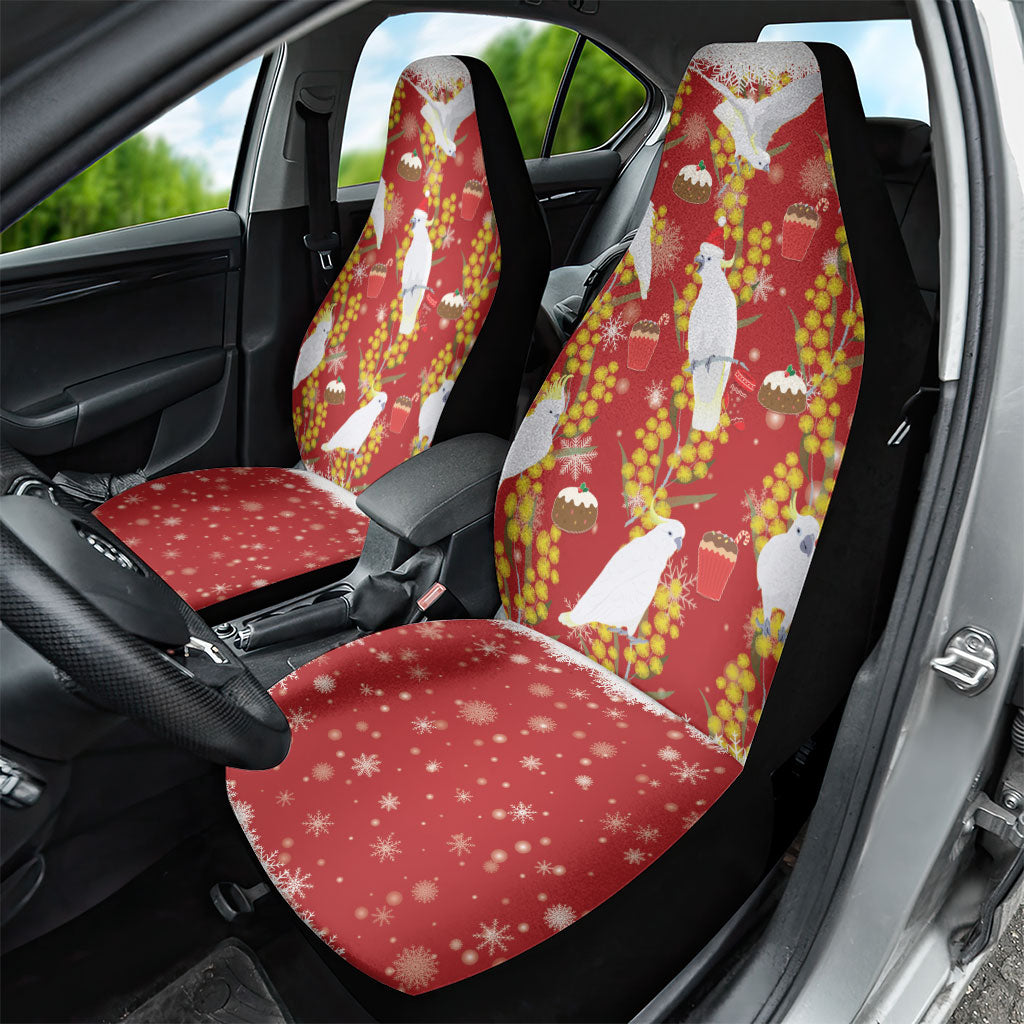 Australia Sulphur-crested Cockatoo Christmas Car Seat Cover Aussie Golden Wattle Seamless Style