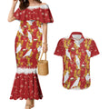 Australia Sulphur-crested Cockatoo Christmas Couples Matching Mermaid Dress and Hawaiian Shirt Aussie Golden Wattle Seamless Style