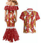 Australia Sulphur-crested Cockatoo Christmas Couples Matching Mermaid Dress and Hawaiian Shirt Aussie Golden Wattle Seamless Style