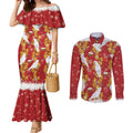 Australia Sulphur-crested Cockatoo Christmas Couples Matching Mermaid Dress and Long Sleeve Button Shirt Aussie Golden Wattle Seamless Style