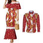 Australia Sulphur-crested Cockatoo Christmas Couples Matching Mermaid Dress and Long Sleeve Button Shirt Aussie Golden Wattle Seamless Style
