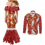 Australia Sulphur-crested Cockatoo Christmas Couples Matching Mermaid Dress and Long Sleeve Button Shirt Aussie Golden Wattle Seamless Style