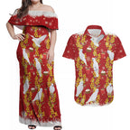Australia Sulphur-crested Cockatoo Christmas Couples Matching Off Shoulder Maxi Dress and Hawaiian Shirt Aussie Golden Wattle Seamless Style