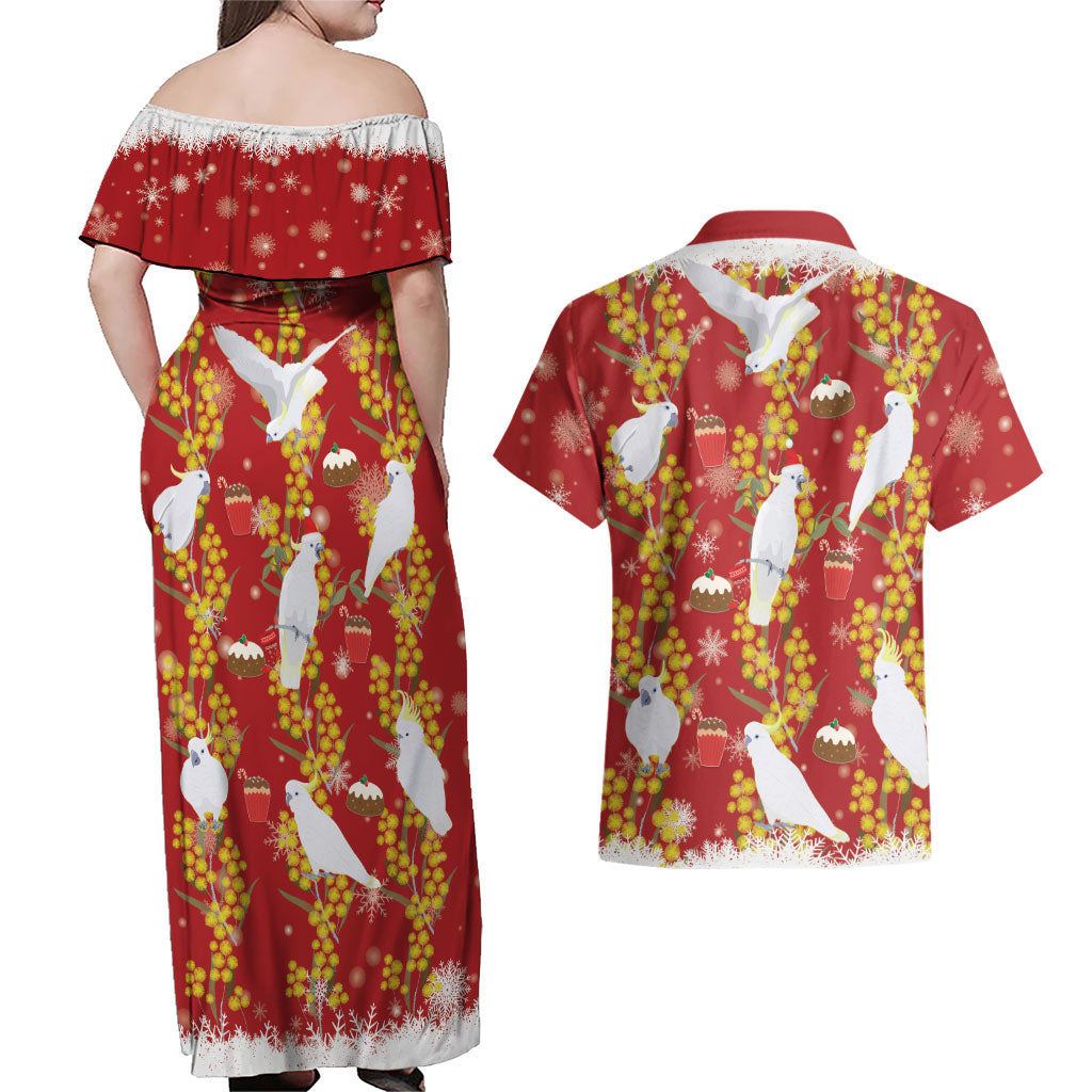 Australia Sulphur-crested Cockatoo Christmas Couples Matching Off Shoulder Maxi Dress and Hawaiian Shirt Aussie Golden Wattle Seamless Style