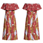 Australia Sulphur-crested Cockatoo Christmas Couples Matching Off Shoulder Maxi Dress and Hawaiian Shirt Aussie Golden Wattle Seamless Style LT22