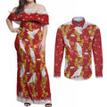 Australia Sulphur-crested Cockatoo Christmas Couples Matching Off Shoulder Maxi Dress and Long Sleeve Button Shirt Aussie Golden Wattle Seamless Style