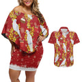 Australia Sulphur-crested Cockatoo Christmas Couples Matching Off Shoulder Short Dress and Hawaiian Shirt Aussie Golden Wattle Seamless Style
