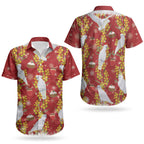 Australia Sulphur-crested Cockatoo Christmas Couples Matching Off Shoulder Short Dress and Hawaiian Shirt Aussie Golden Wattle Seamless Style LT22