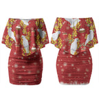 Australia Sulphur-crested Cockatoo Christmas Couples Matching Off Shoulder Short Dress and Long Sleeve Button Shirt Aussie Golden Wattle Seamless Style LT22