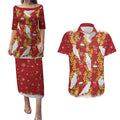 Australia Sulphur-crested Cockatoo Christmas Couples Matching Puletasi and Hawaiian Shirt Aussie Golden Wattle Seamless Style