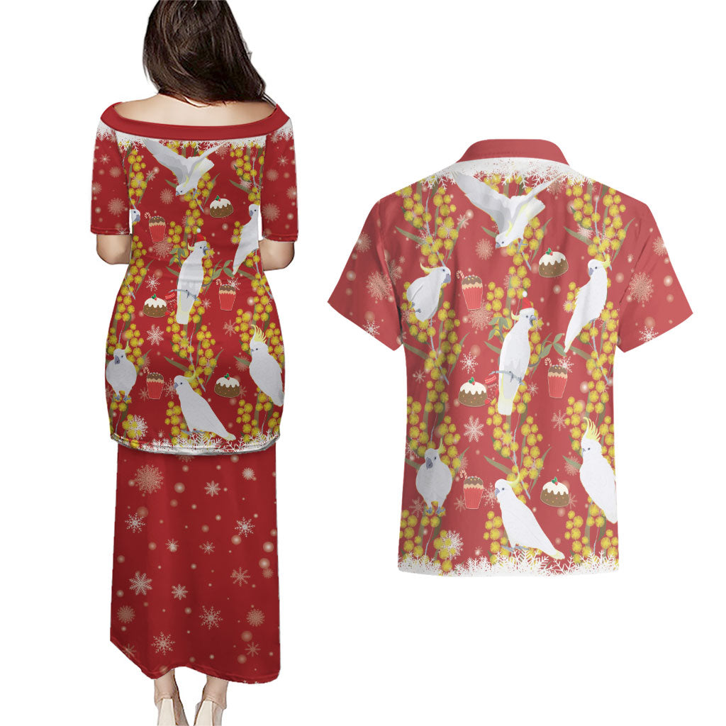 Australia Sulphur-crested Cockatoo Christmas Couples Matching Puletasi and Hawaiian Shirt Aussie Golden Wattle Seamless Style