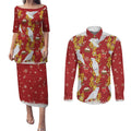 Australia Sulphur-crested Cockatoo Christmas Couples Matching Puletasi and Long Sleeve Button Shirt Aussie Golden Wattle Seamless Style