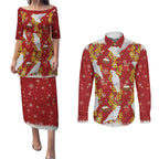 Australia Sulphur-crested Cockatoo Christmas Couples Matching Puletasi and Long Sleeve Button Shirt Aussie Golden Wattle Seamless Style