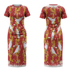 Australia Sulphur-crested Cockatoo Christmas Couples Matching Short Sleeve Bodycon Dress and Long Sleeve Button Shirt Aussie Golden Wattle Seamless Style LT22
