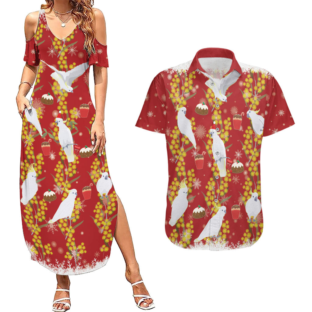 Australia Sulphur-crested Cockatoo Christmas Couples Matching Summer Maxi Dress and Hawaiian Shirt Aussie Golden Wattle Seamless Style